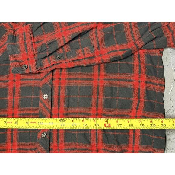 Forever 21 Red and Black Plaid Hooded Button-Up Shirt - Picture 7 of 8